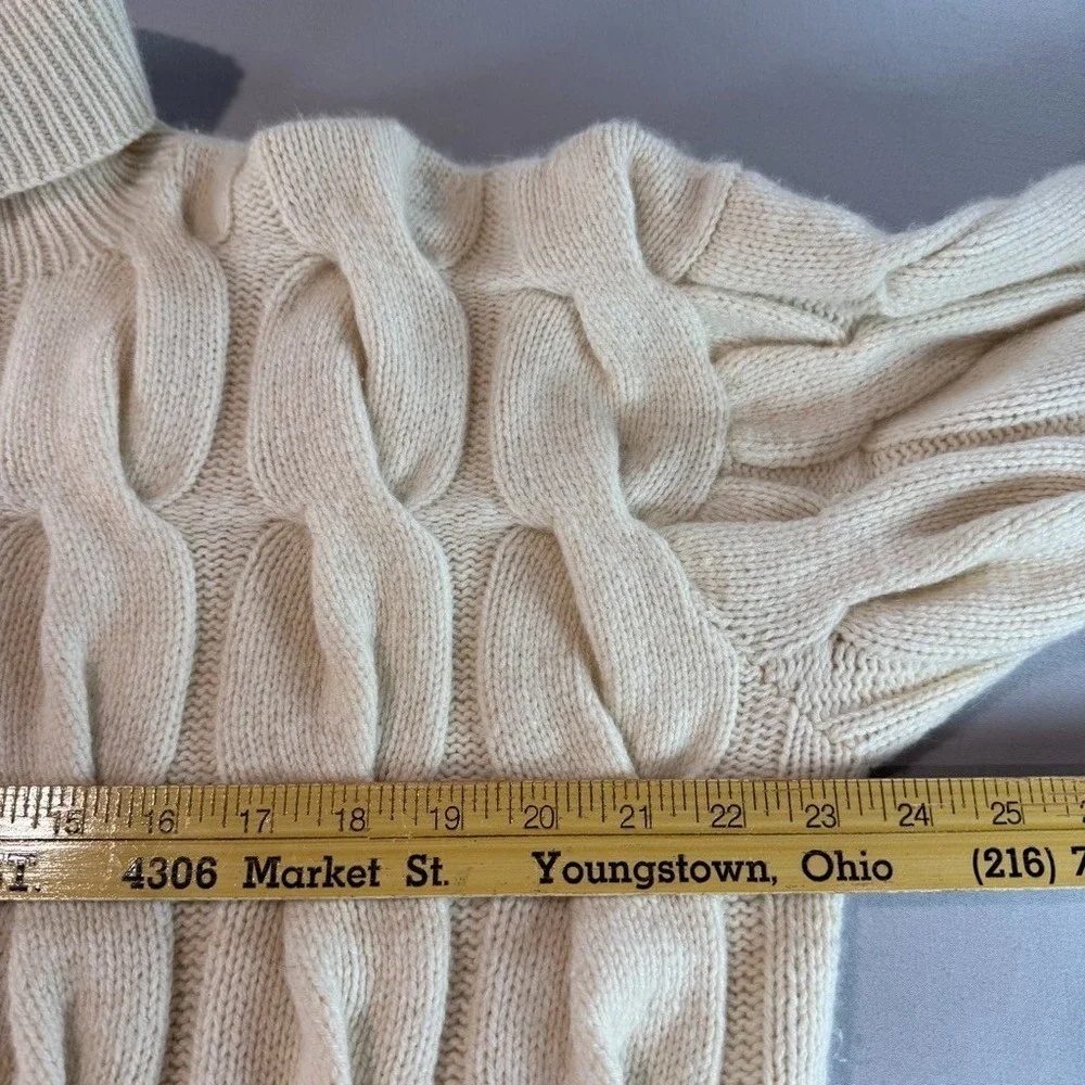 90s Vintage I. Magnin 100% Cashmere Sweater L Cream Cable Knit Turtleneck